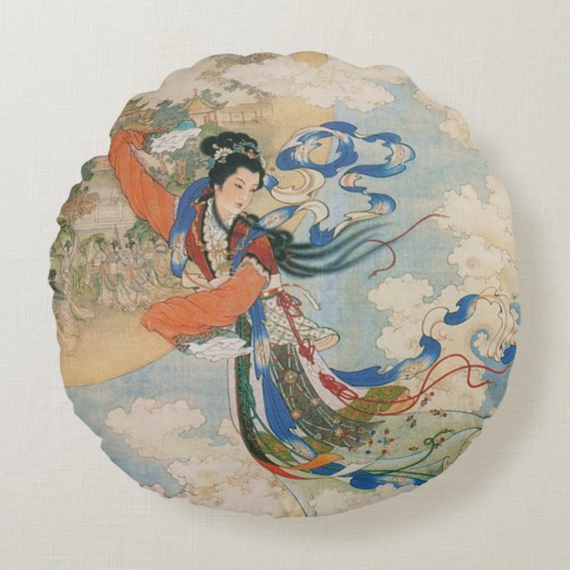 Chinese Moon Goddess round pillow (Front)
