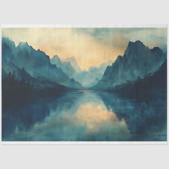 Chinese Mountain Landscape Painting Decoupage Tissue Paper (Front)