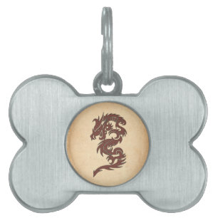 Chinese Mythology Dragon, Old Paper - Red Orange Pet Name Tag