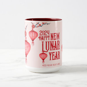 Chinese New Lunar Year Cherry Blossoms Lanterns  Two-Tone Coffee Mug