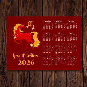 Chinese New Lunar Year Horse 2026 Calendar Magnet