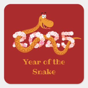 Chinese New Lunar Year Zodiac Wood Snake 2025 Square Sticker