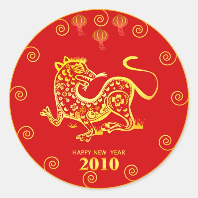 chinese new year 2010 classic round sticker (Front)
