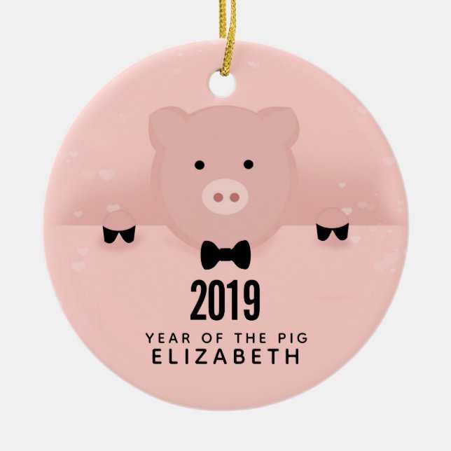 Chinese New Year 2019 Year of the Pig Ceramic Tree Decoration (Front)