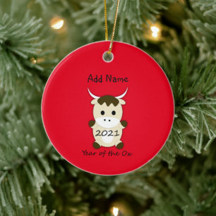 Chinese New Year 2021 Year of the Ox Ceramic Tree Decoration