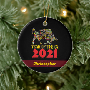 Chinese New Year 2021 - Year Of The Ox Ceramic Tree Decoration