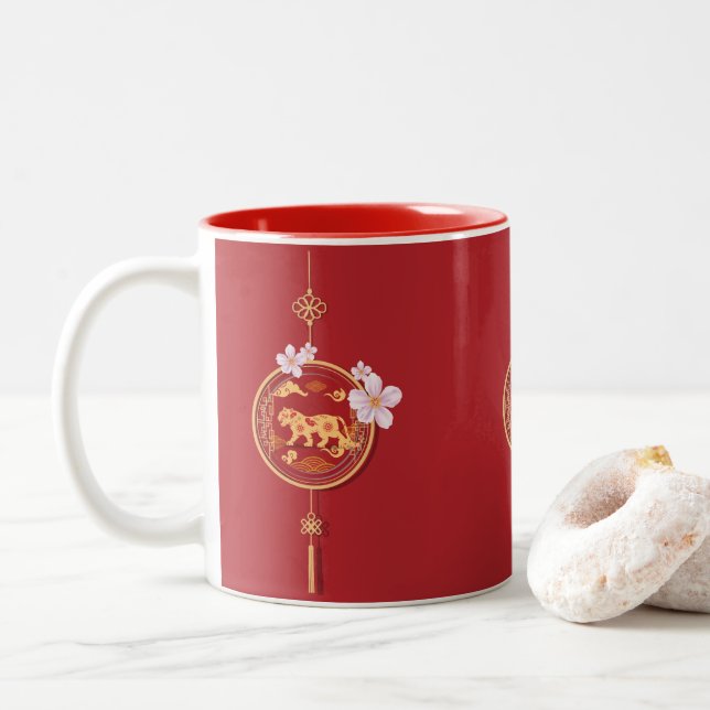 Chinese new year 2022 year of the tiger. Two-Tone coffee mug (With Donut)