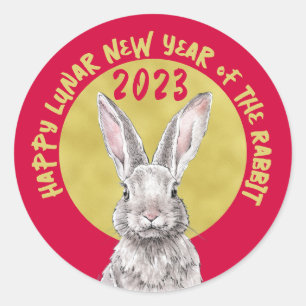 Chinese New Year 2023 Rabbit Bunny Animal Red Gold Classic Round Sticker