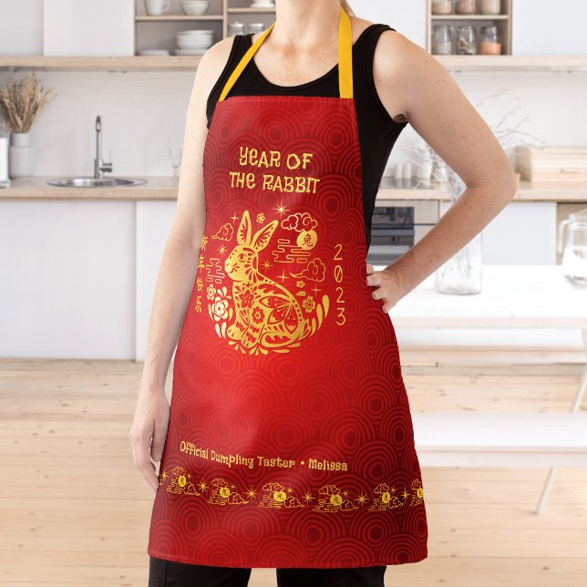Chinese New Year 2023 Rabbit Gold Foil Red Circles Apron (LINK FOR 2026 YEAR OF THE HORSE: www.zazzle.com/collections/119527212422228266
)