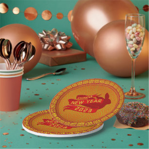 Chinese New Year 2023 Rabbit Red Gold  7" Paper Plate