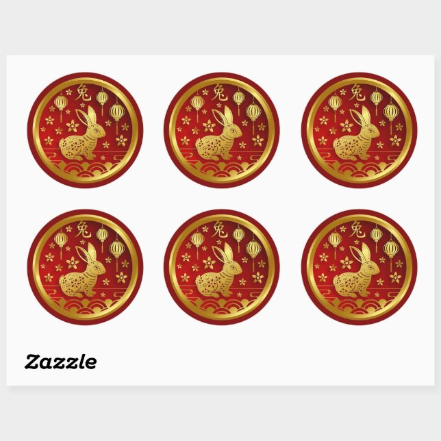 Chinese New Year 2023  Rabbit  Red Gold Large 3" Classic Round Sticker (Sheet)