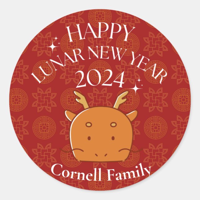 chinese new year 2024 classic round sticker (Front)