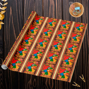 Chinese New Year 2024 Papercut Dragon Wood Gold Wrapping Paper
