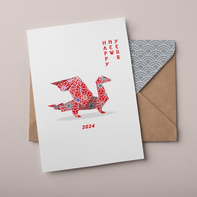 Chinese New Year 2024 Red Origami Dragon  Card (Creator Uploaded)