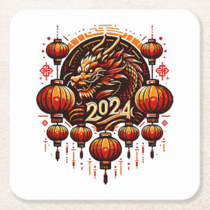 chinese new year 2024 square paper coaster