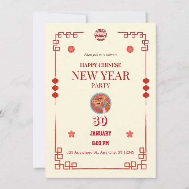  Chinese New Year 2024  Year Of The Dragon  Invitation (Front)