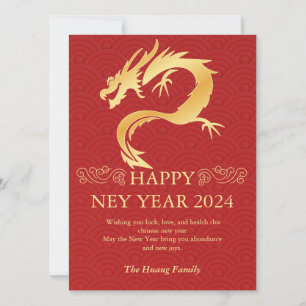 Chinese New Year 2024, Year Of The Dragon Red Holi Holiday Card