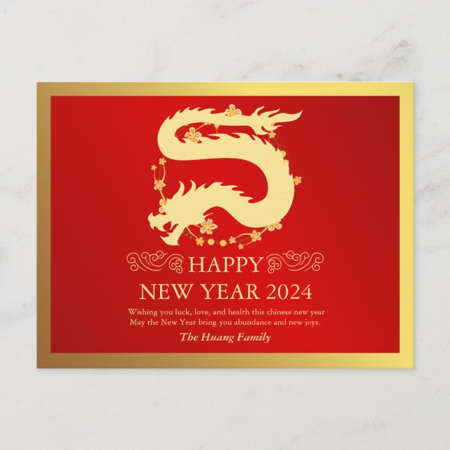 Chinese New Year 2024, Year Of The Dragon Red Holi Holiday Postcard (Front)
