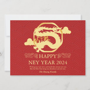 Chinese New Year 2024, Year Of The Dragon Red Holiday Card