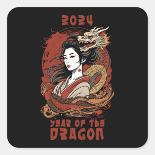 Chinese New Year 2024 Year Of The Dragon Square Sticker