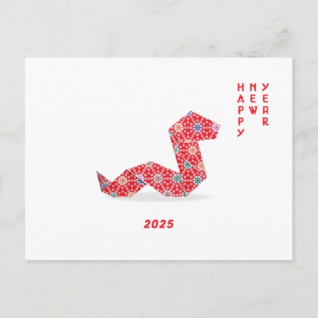 Chinese New Year 2025 Red Origami Snake  Postcard (Front)