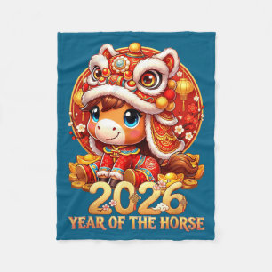 Chinese new year 2026 fire horse year of the horse fleece blanket