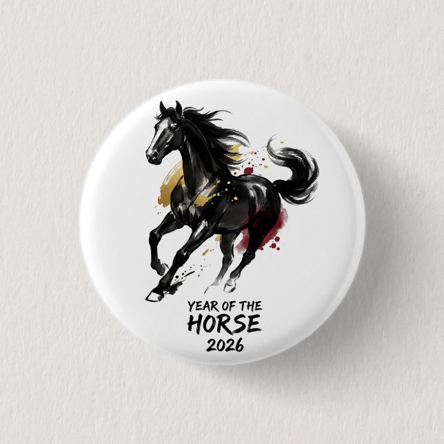 Chinese New Year 2026 Horse Art 3 Cm Round Badge (Front)