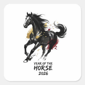 Chinese New Year 2026 Horse Art Square Sticker