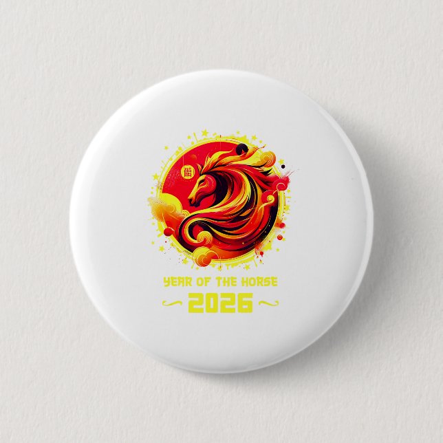 Chinese New Year 2026 Horse Happy Chinese New Year 6 Cm Round Badge (Front)
