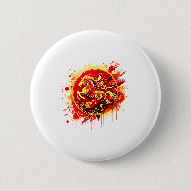 Chinese New Year 2026 Horse Happy Chinese New Year 6 Cm Round Badge (Front)