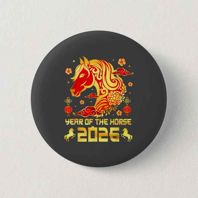 Chinese New Year 2026 Horse Happy Chinese New Year 6 Cm Round Badge (Front)