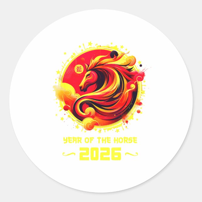 Chinese New Year 2026 Horse Happy Chinese New Year Classic Round Sticker (Front)