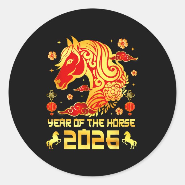 Chinese New Year 2026 Horse Happy Chinese New Year Classic Round Sticker (Front)