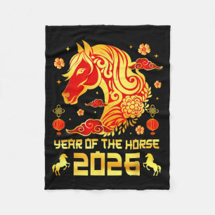 Chinese New Year 2026 Horse Happy Chinese New Year Fleece Blanket