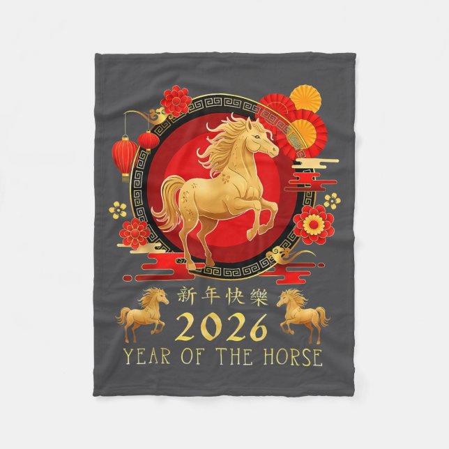 Chinese New Year 2026 Horse Happy Chinese New Year Fleece Blanket (Front)