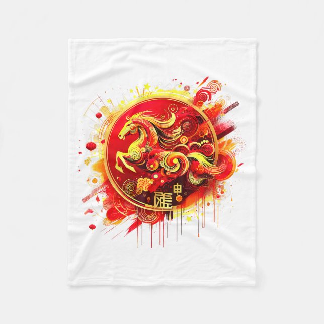 Chinese New Year 2026 Horse Happy Chinese New Year Fleece Blanket (Front)