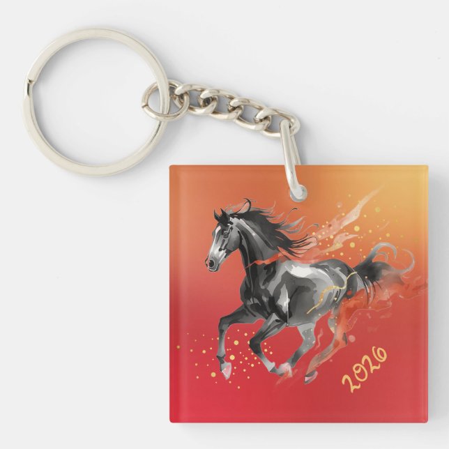 Chinese New Year 2026 Horse Ink New Year Key Ring (Front)