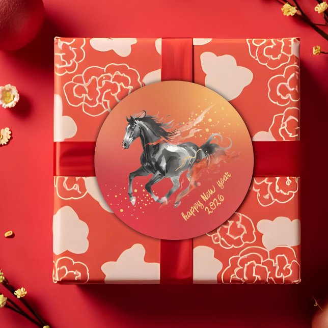 Chinese New Year 2026 Horse Ink New Year Party Classic Round Sticker (Creator Uploaded)