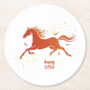 Chinese New Year 2026 Horse Ink New Year Party Round Paper Coaster