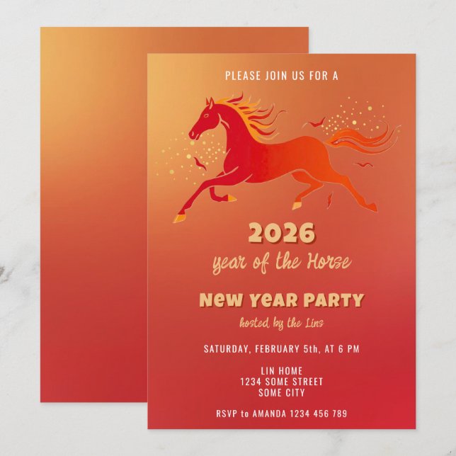 Chinese New Year 2026 Horse New Year Party Invitation (Front/Back)
