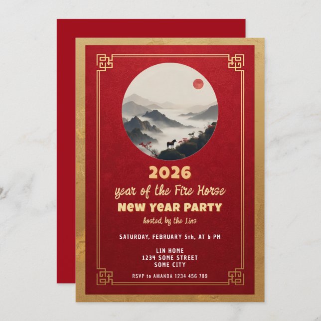 Chinese New Year 2026 Horse New Year Party Invitation (Front/Back)