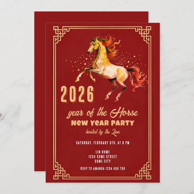 Chinese New Year 2026 Horse New Year Party Invitation (Front/Back)
