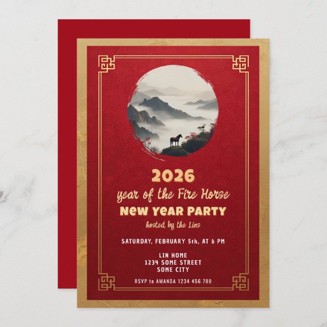 Chinese New Year 2026 Horse New Year Party Invitation (Front/Back)