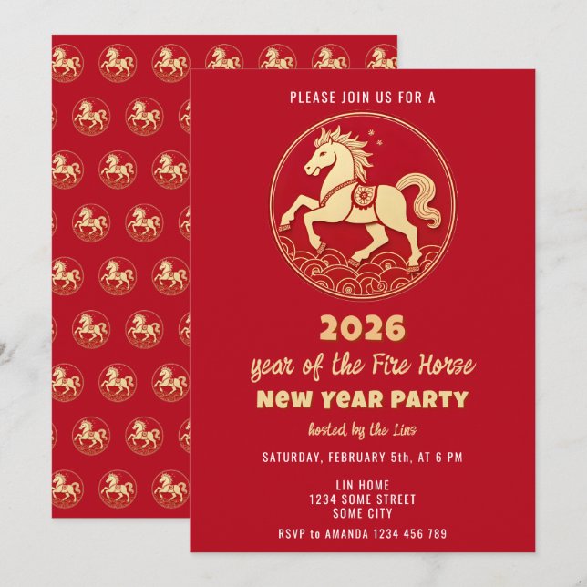 Chinese New Year 2026 Horse New Year Party Invitation (Front/Back)
