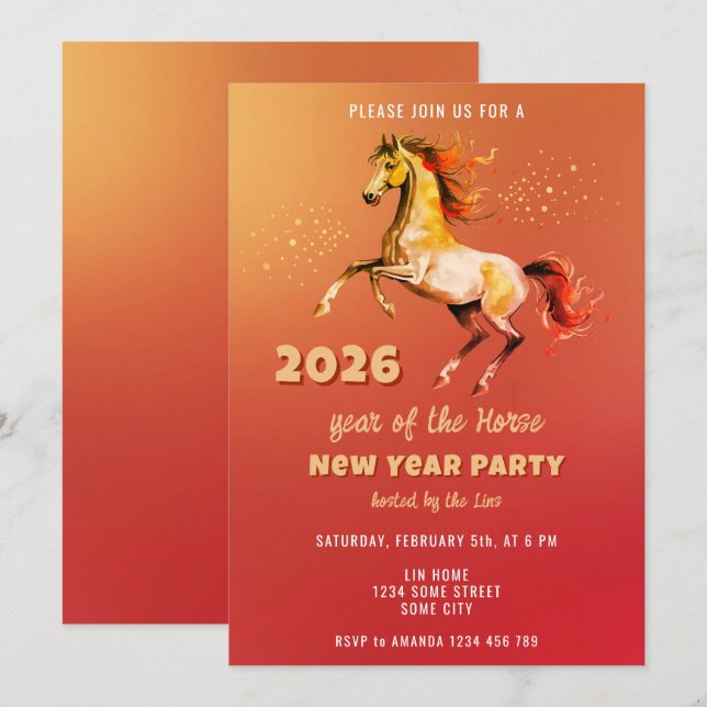 Chinese New Year 2026 Horse New Year Party Invitation (Front/Back)