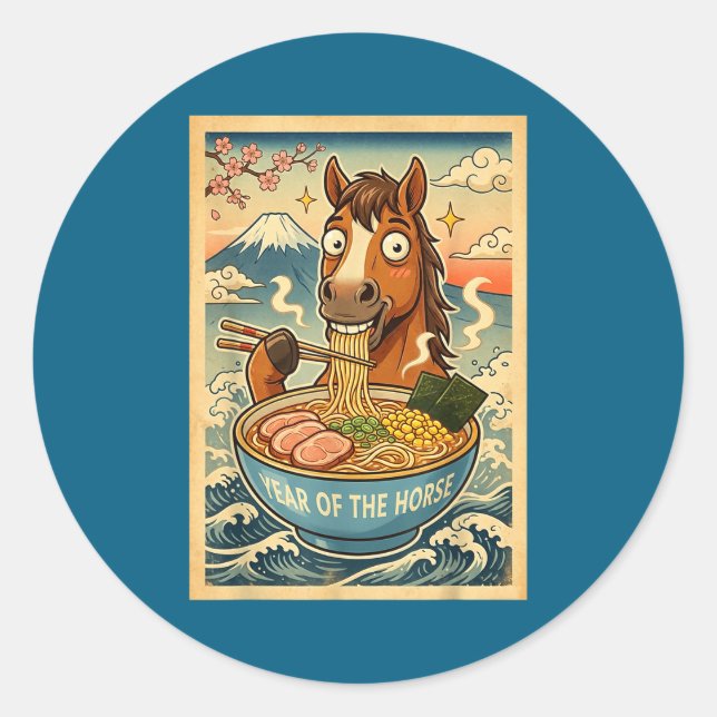 Chinese New Year 2026 Of The Horse Ramen Lunar New Classic Round Sticker (Front)