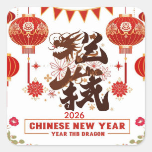 Chinese new year 2026 year of the dragon  square sticker