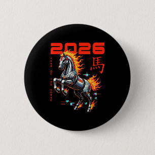 Chinese New Year 2026 Year Of The Fire Horse Cyber 6 Cm Round Badge