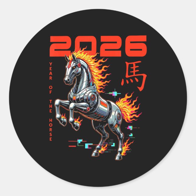 Chinese New Year 2026 Year Of The Fire Horse Cyber Classic Round Sticker (Front)