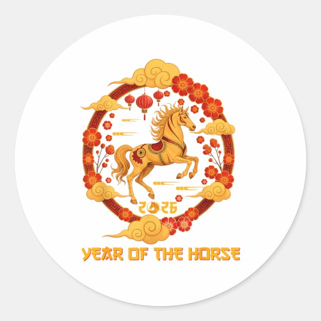 Chinese New Year 2026 Year Of The Horse 2026  Classic Round Sticker (Front)